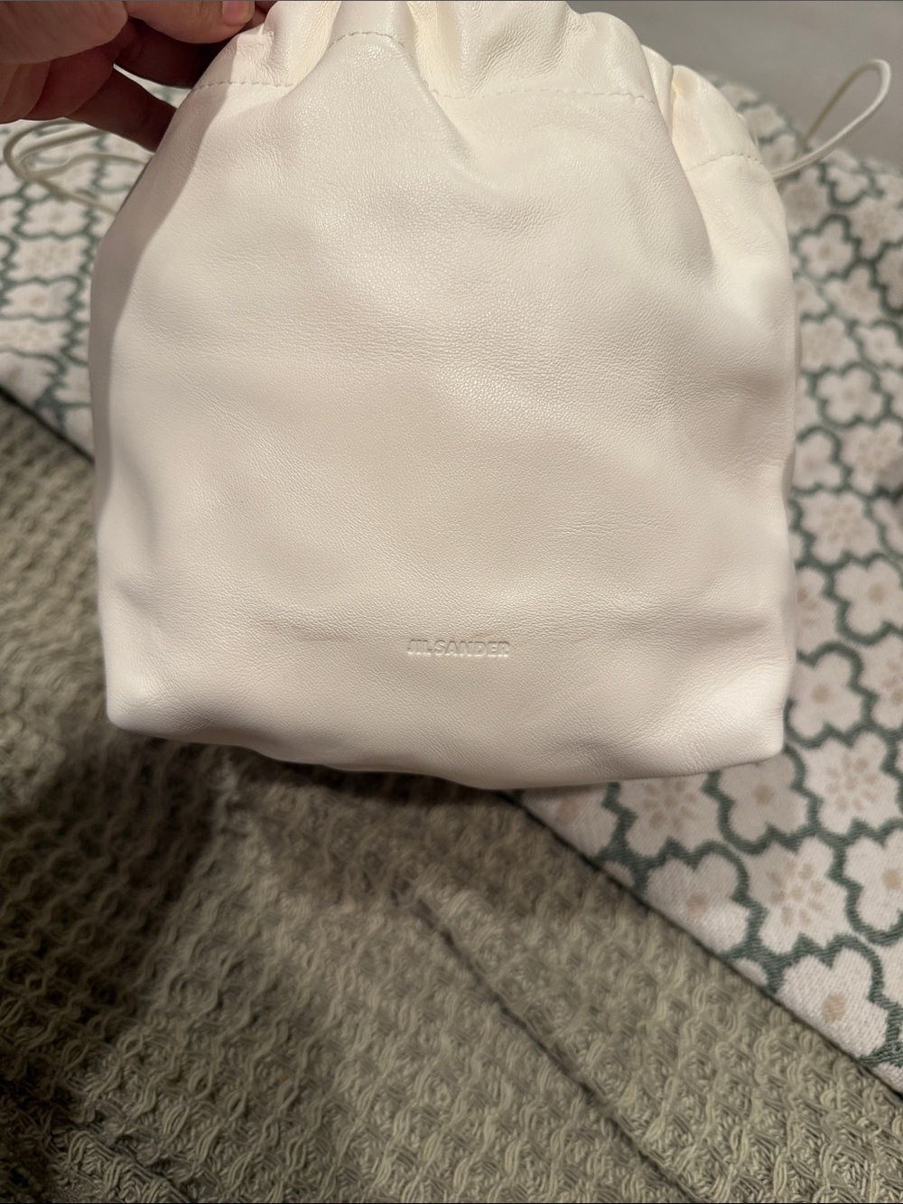 Jil Sander Cream Leather Drawstring Pouch